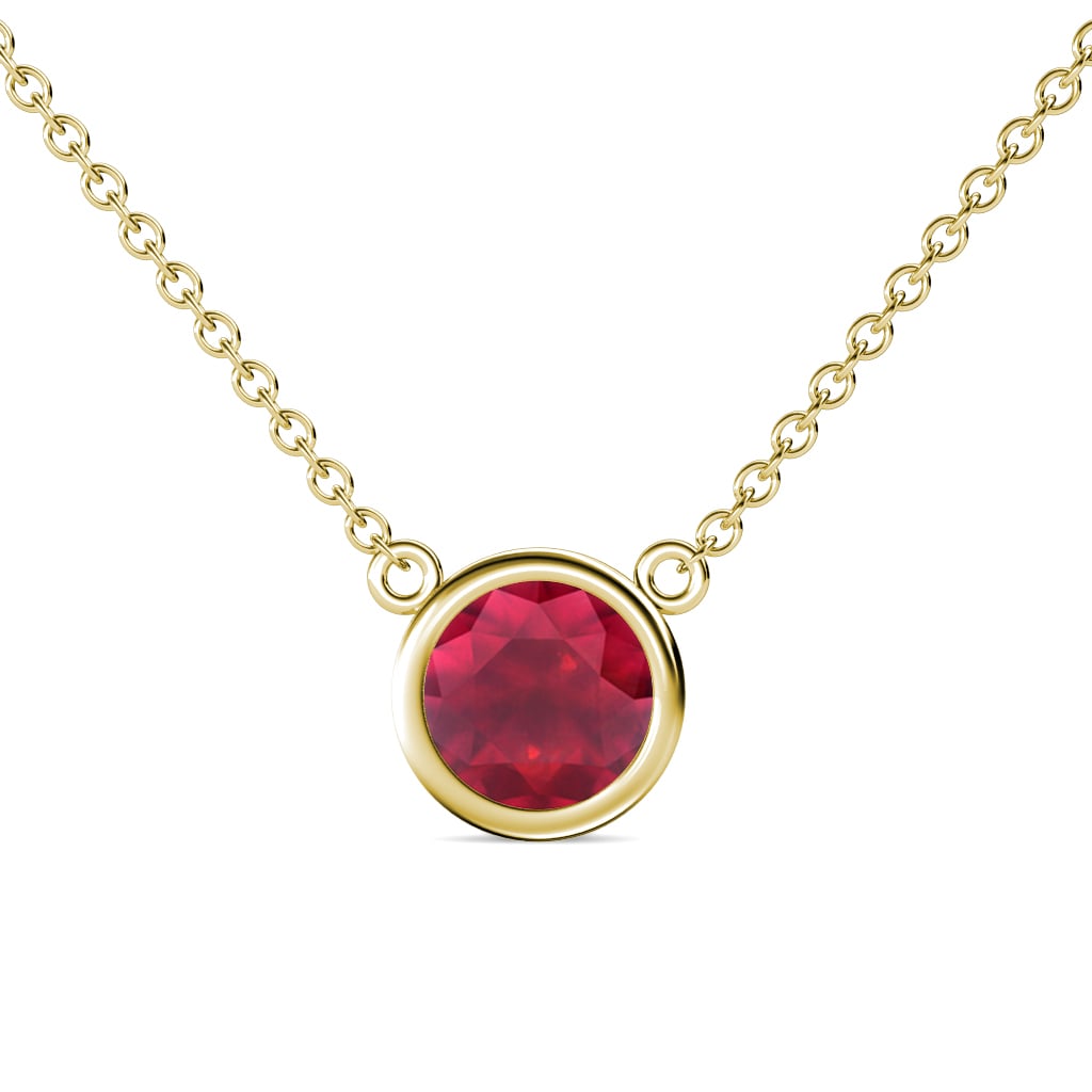 Merilyn 8.00 mm Round Created Ruby Bezel Set Solitaire Pendant 