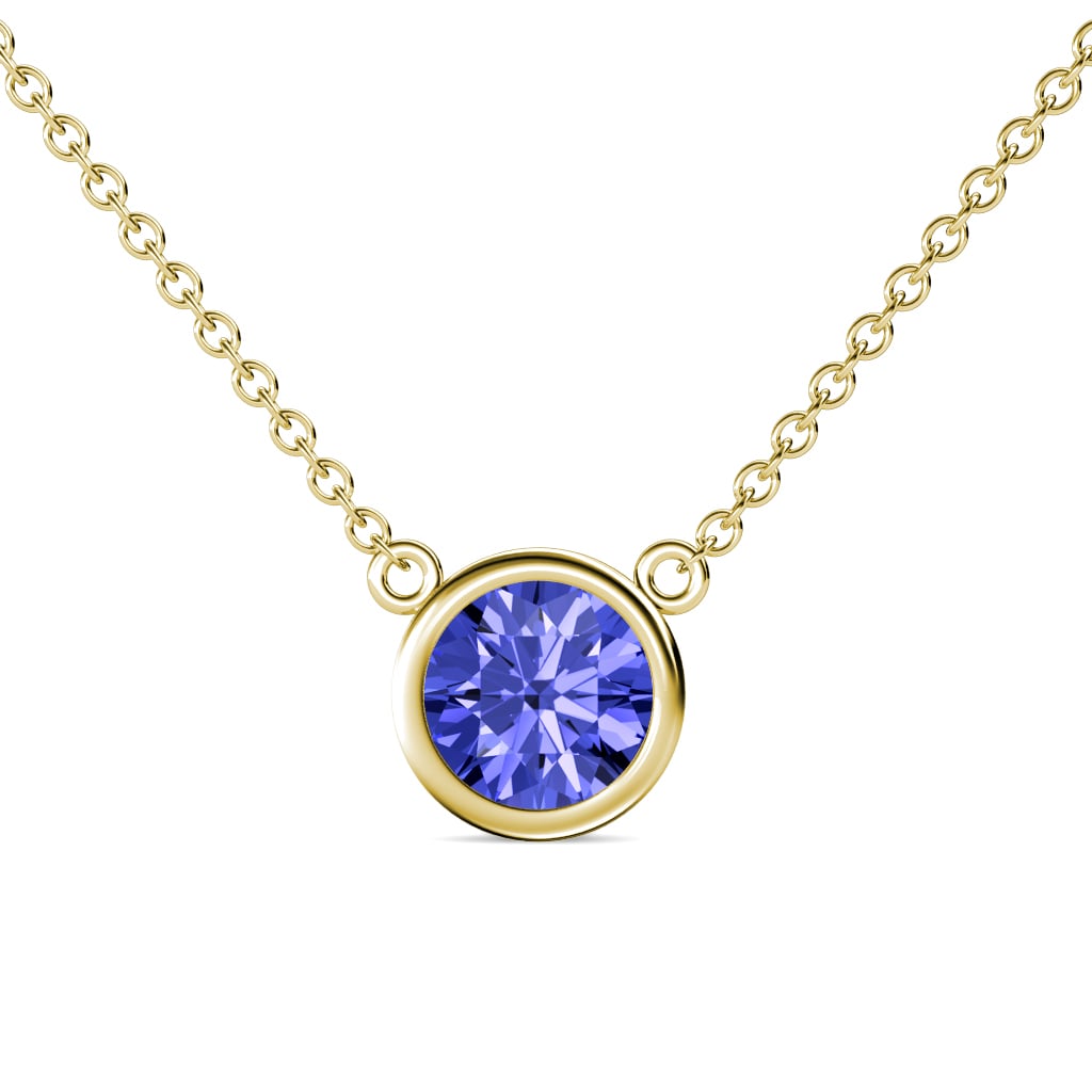 Merilyn 8.00 mm Round Tanzanite Bezel Set Solitaire Pendant 