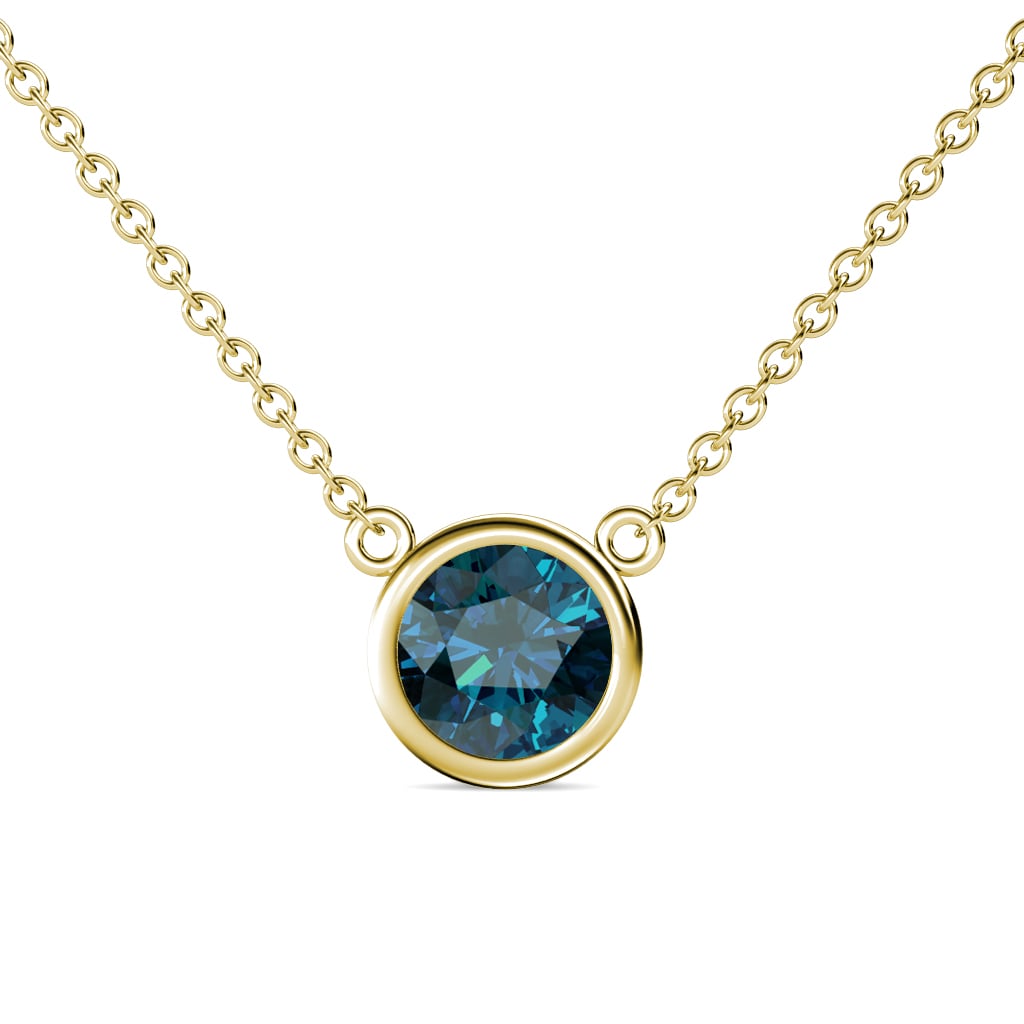 Merilyn 8.00 mm Round Blue Diamond Bezel Set Solitaire Pendant 