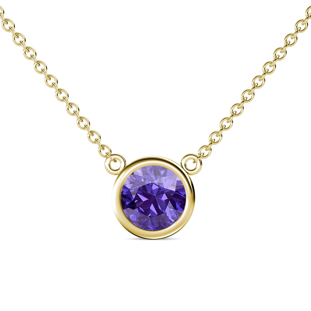 Merilyn 8.00 mm Round Iolite Bezel Set Solitaire Pendant 