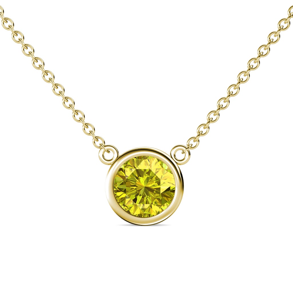 Merilyn 8.00 mm Round Yellow Diamond Bezel Set Solitaire Pendant 