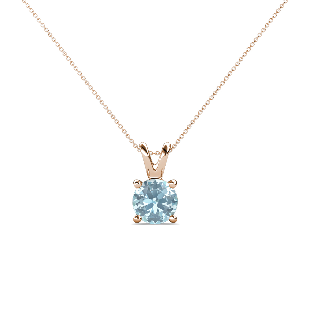 Jassiel 5.00 mm Round Aquamarine Double Bail Solitaire Pendant Necklace 