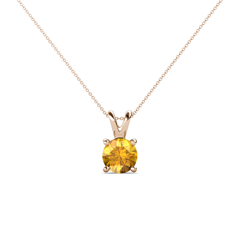 Jassiel 5.00 mm Round Citrine Double Bail Solitaire Pendant Necklace 