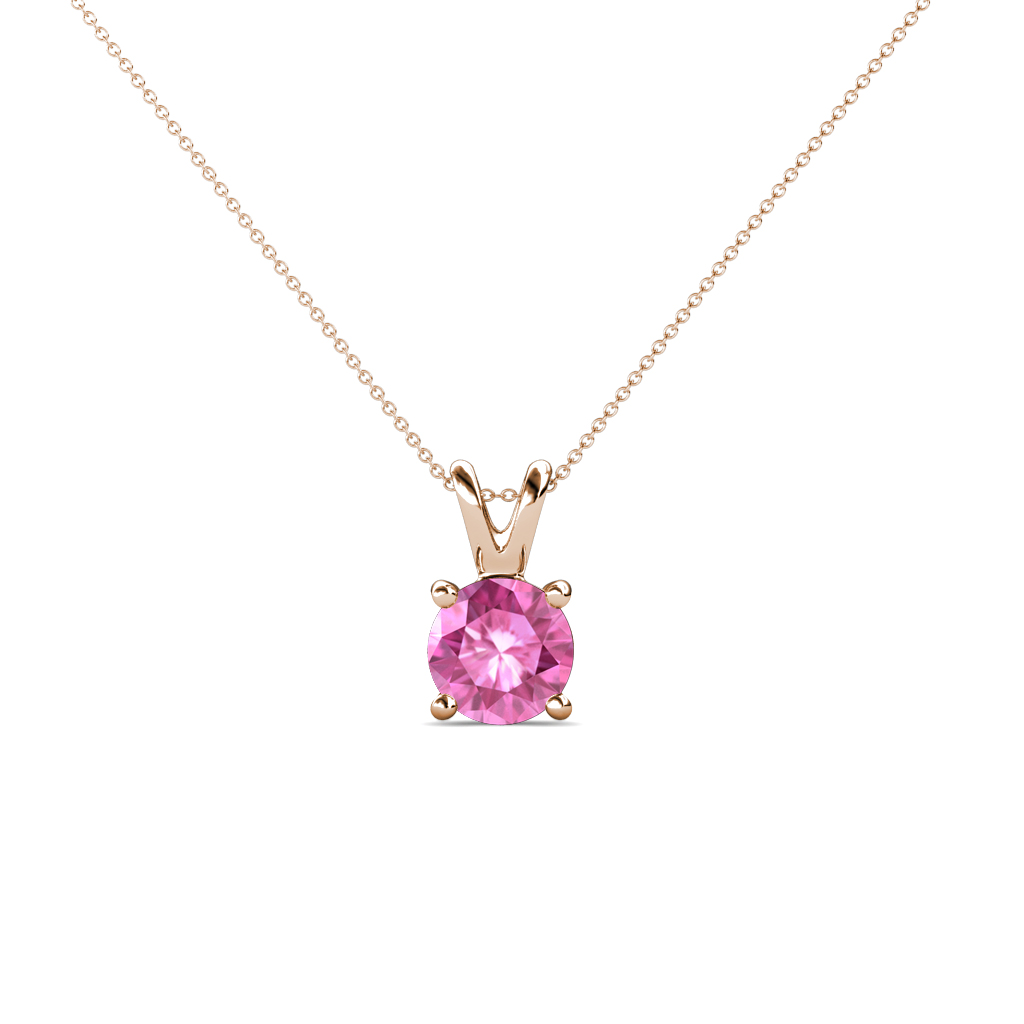 Jassiel 5.00 mm Round Pink Sapphire Double Bail Solitaire Pendant Necklace 