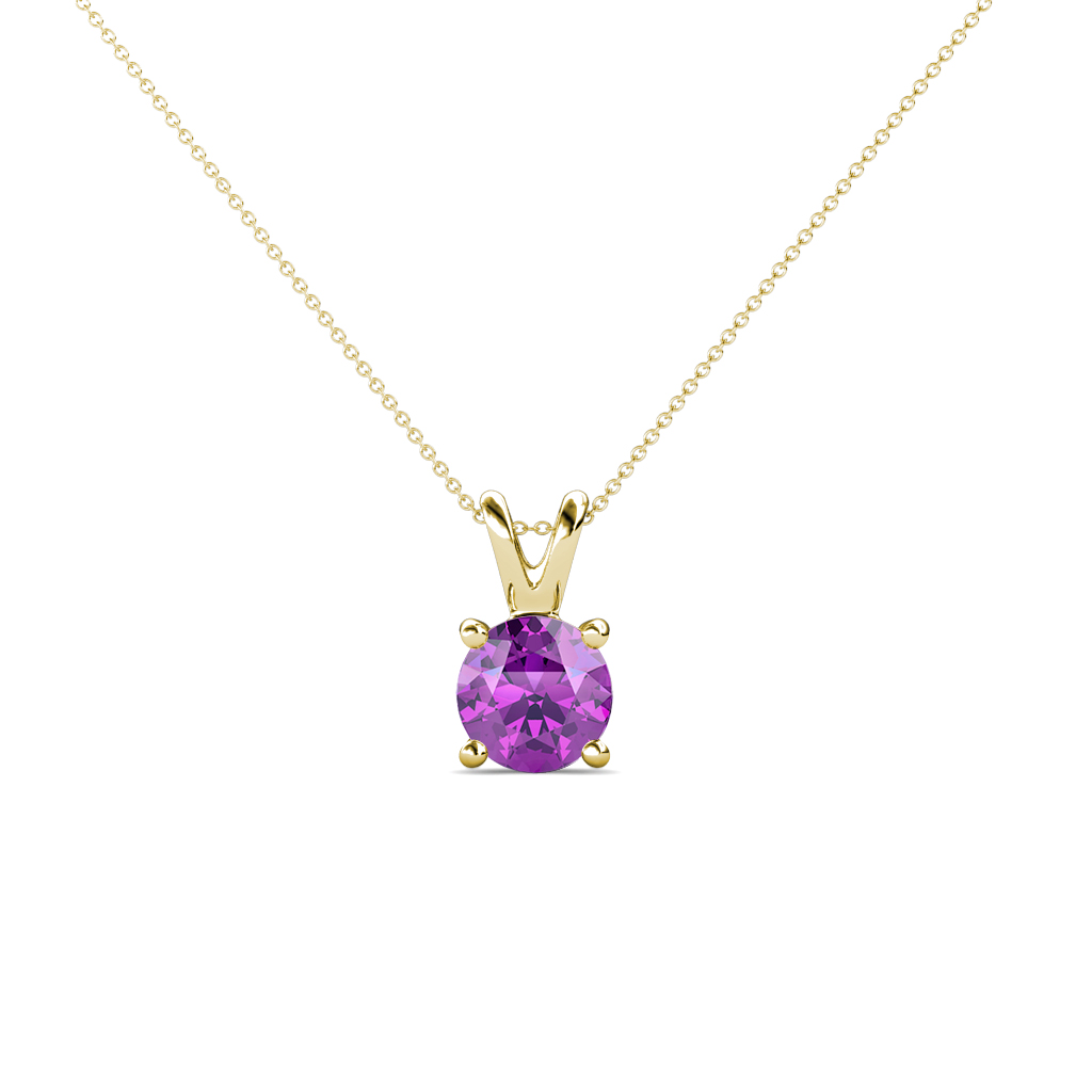 Jassiel 5.00 mm Round Amethyst Double Bail Solitaire Pendant Necklace 