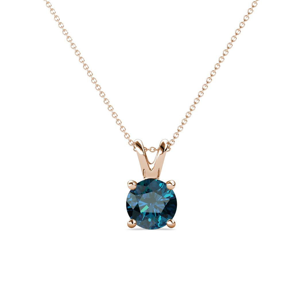 Jassiel 6.50 mm Round Blue Diamond Double Bail Solitaire Pendant Necklace 
