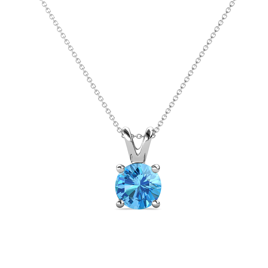 Jassiel 6.50 mm Round Blue Topaz Double Bail Solitaire Pendant Necklace 