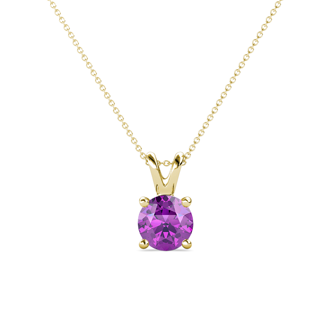 Jassiel 6.50 mm Round Amethyst Double Bail Solitaire Pendant Necklace 