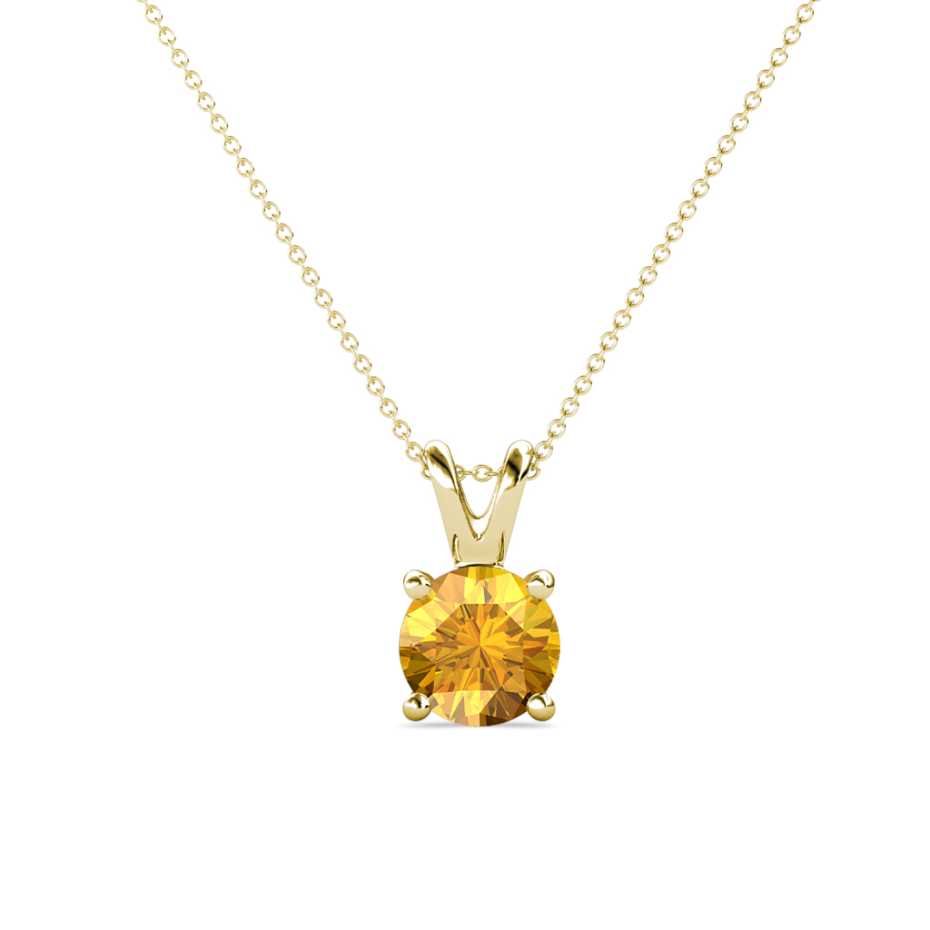 Jassiel 6.50 mm Round Citrine Double Bail Solitaire Pendant Necklace 