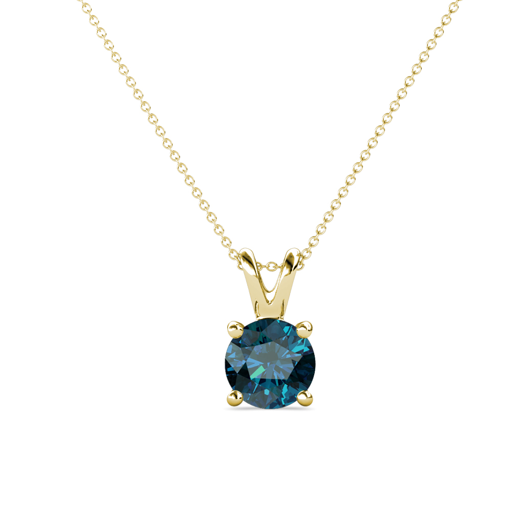 Jassiel 6.50 mm Round Blue Diamond Double Bail Solitaire Pendant Necklace 
