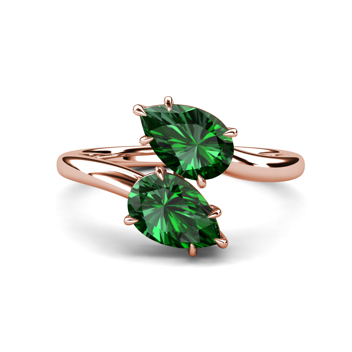 Amoura 2.20 ctw Pear Shape Created Emerald Women Toi Et Moi Engagement Ring 
