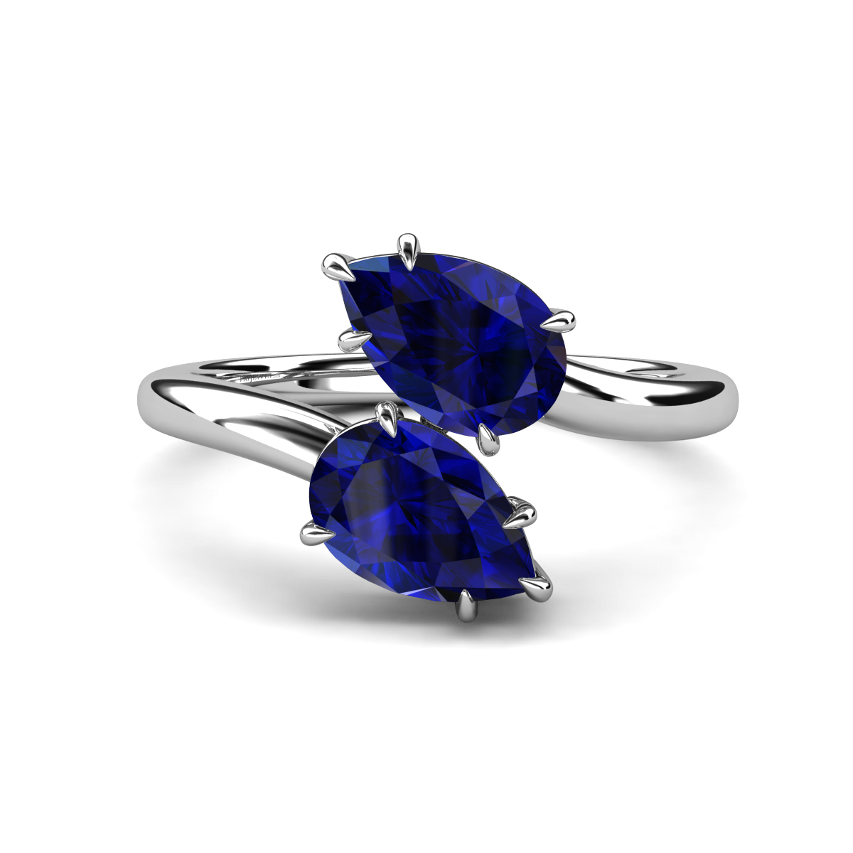 Amoura 3.26 ctw Pear Shape Created Blue Sapphire Women Toi Et Moi Engagement Ring 