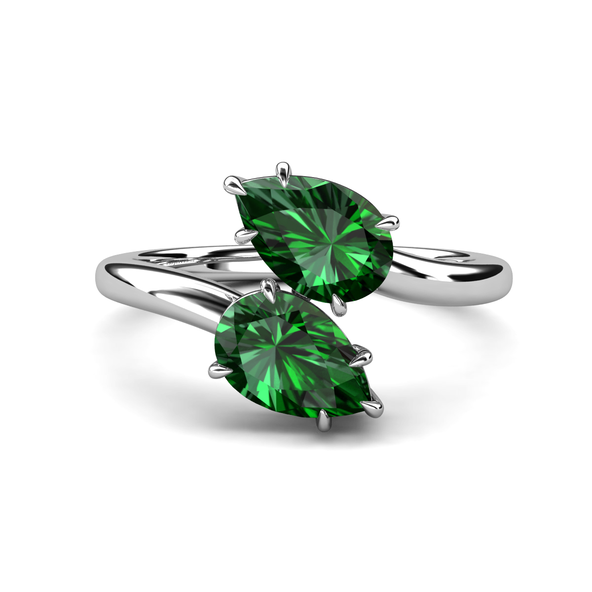 Amoura 2.20 ctw Pear Shape Created Emerald Women Toi Et Moi Engagement Ring 