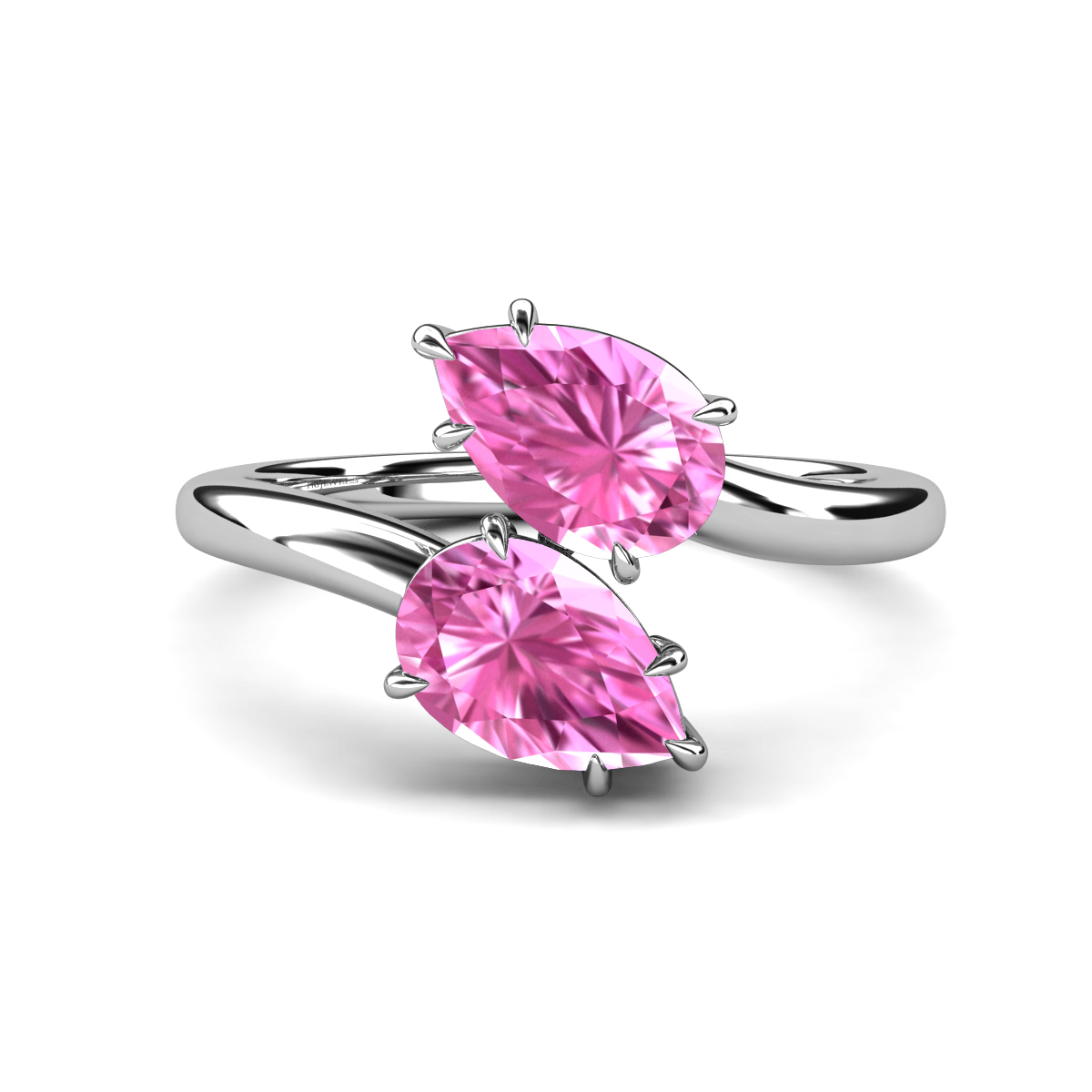 Amoura 3.60 ctw Pear Shape Created Pink Sapphire Women Toi Et Moi Engagement Ring 