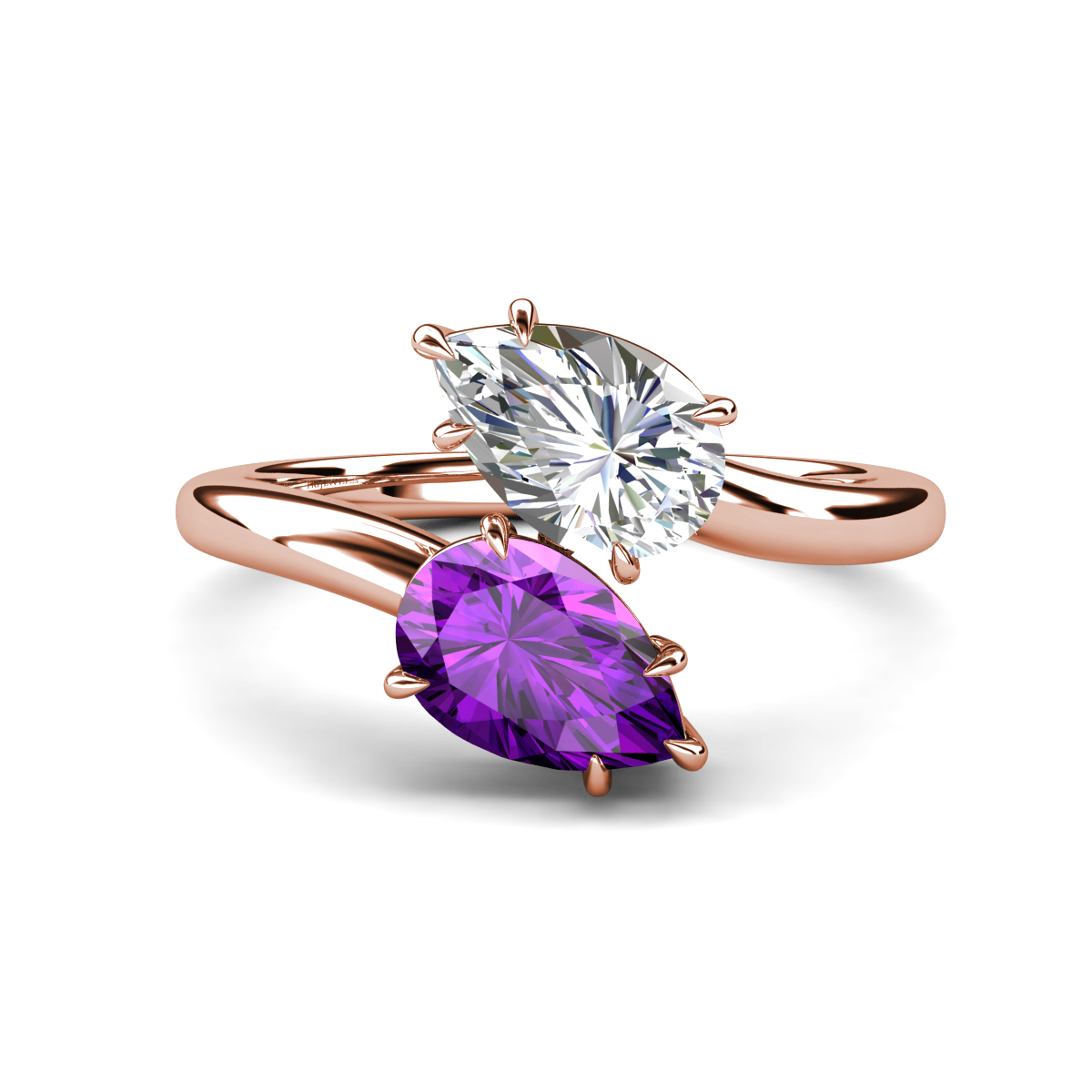 Amoura 3.15 ctw IGI Certified Pear Shape Lab Grown Diamond & Pear Shape Amethyst Women Toi Et Moi Engagement Ring 