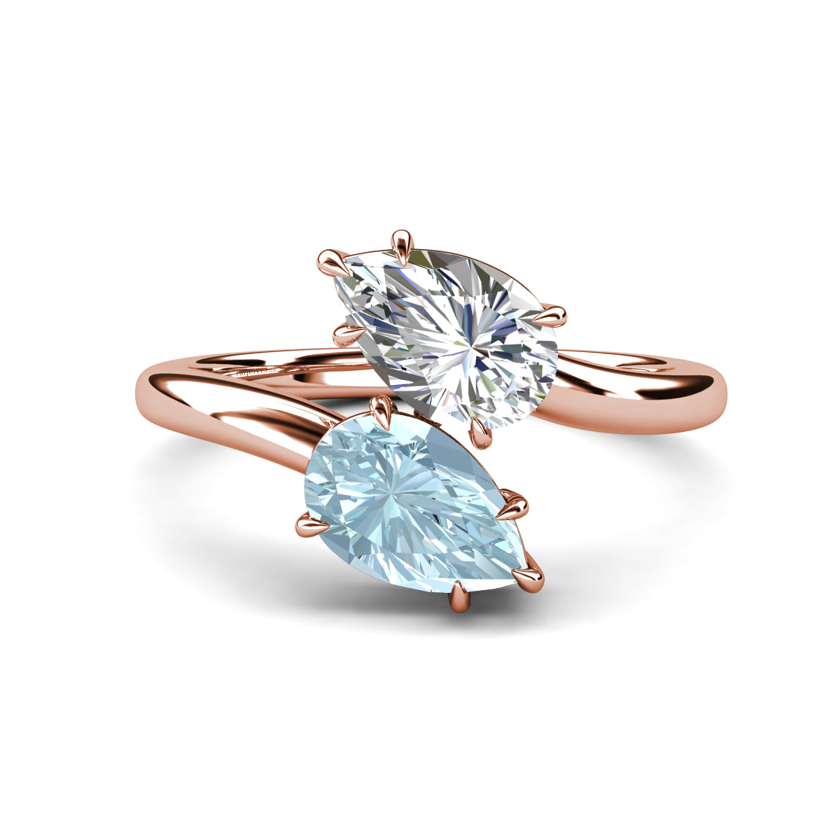 Amoura 3.20 ctw IGI Certified Pear Shape Lab Grown Diamond & Pear Shape Aquamarine Women Toi Et Moi Engagement Ring 