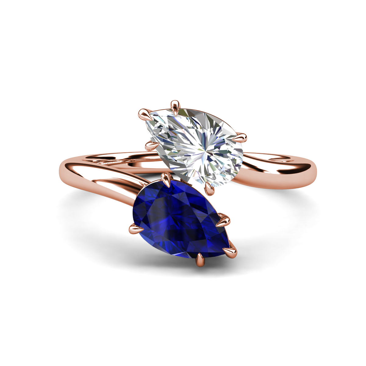 Amoura 3.63 ctw IGI Certified Pear Shape Lab Grown Diamond & Pear Shape Created Blue Sapphire Women Toi Et Moi Engagement Ring 