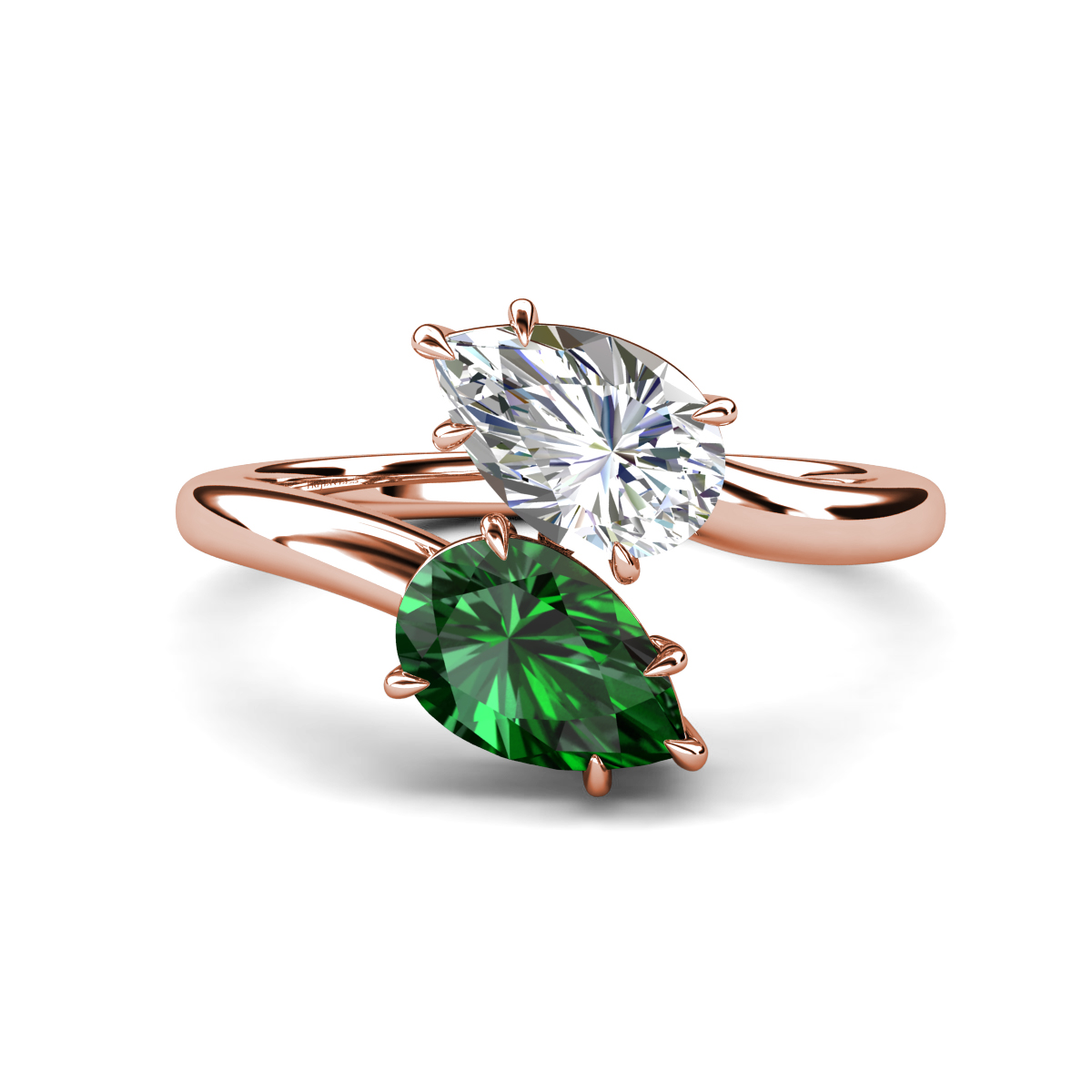 Amoura 3.10 ctw IGI Certified Pear Shape Lab Grown Diamond & Pear Shape Created Emerald Women Toi Et Moi Engagement Ring 