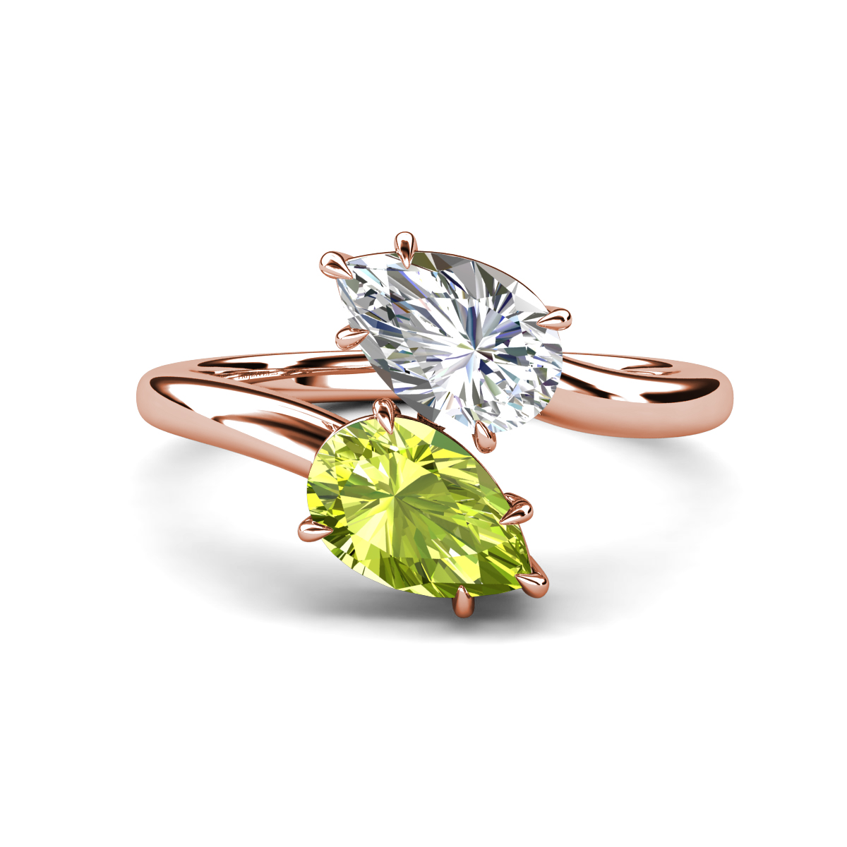 Amoura 3.50 ctw IGI Certified Pear Shape Lab Grown Diamond & Pear Shape Peridot Women Toi Et Moi Engagement Ring 