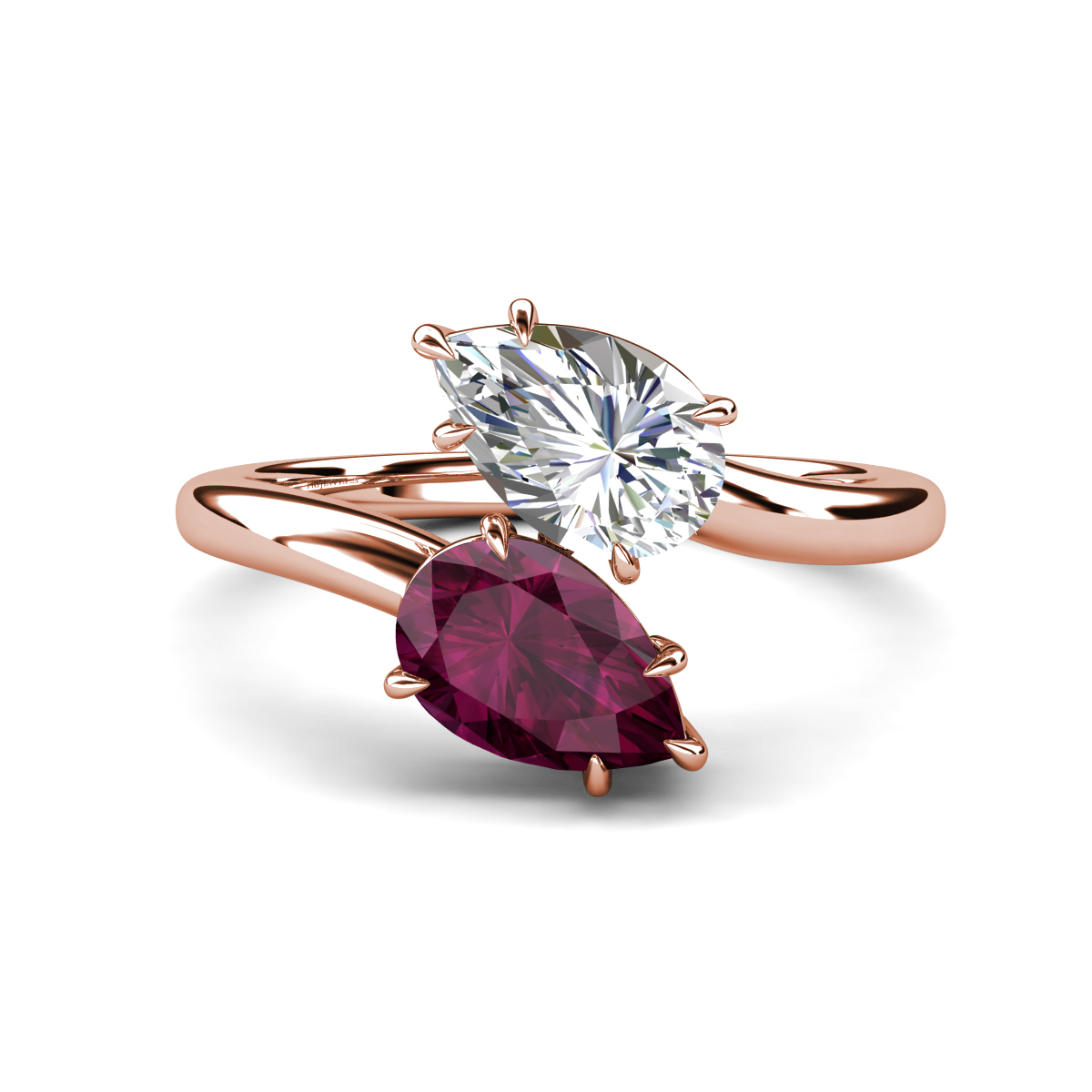 Amoura 3.45 ctw IGI Certified Pear Shape Lab Grown Diamond & Pear Shape Rhodolite Garnet Women Toi Et Moi Engagement Ring 