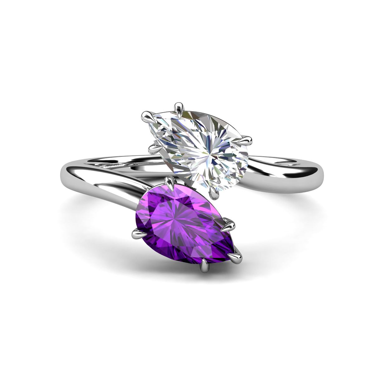 Amoura 3.15 ctw IGI Certified Pear Shape Lab Grown Diamond & Pear Shape Amethyst Women Toi Et Moi Engagement Ring 