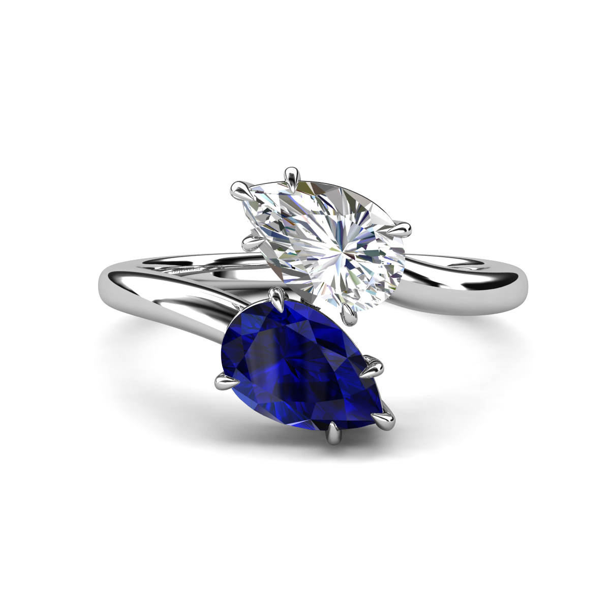 Amoura 3.63 ctw IGI Certified Pear Shape Lab Grown Diamond & Pear Shape Created Blue Sapphire Women Toi Et Moi Engagement Ring 