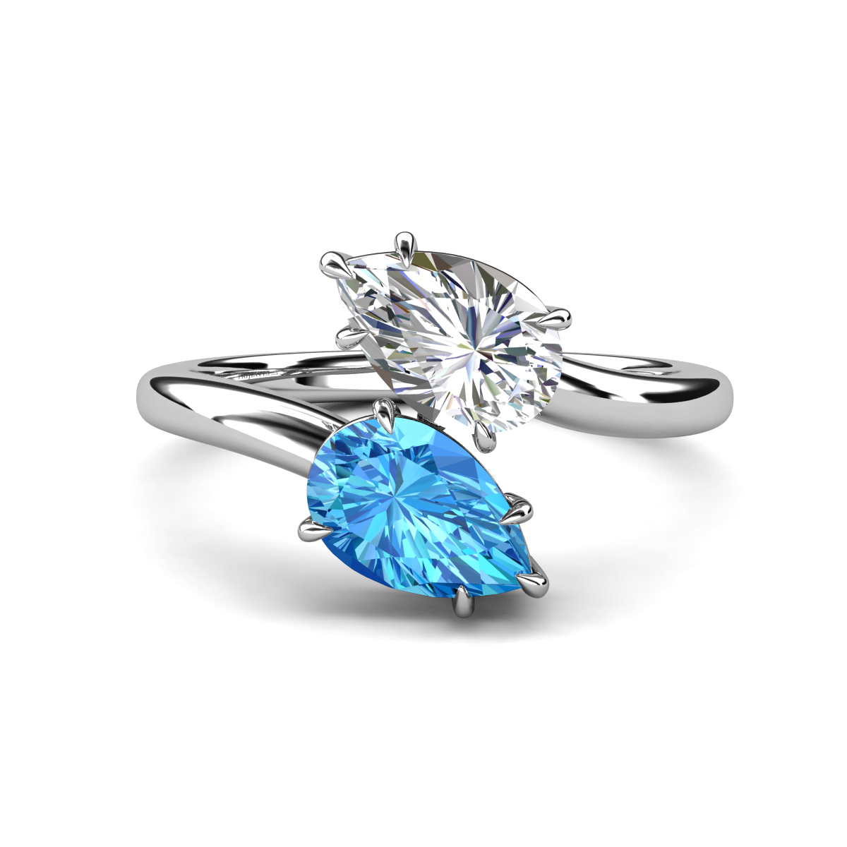 Amoura 3.65 ctw IGI Certified Pear Shape Lab Grown Diamond & Pear Shape Blue Topaz Women Toi Et Moi Engagement Ring 