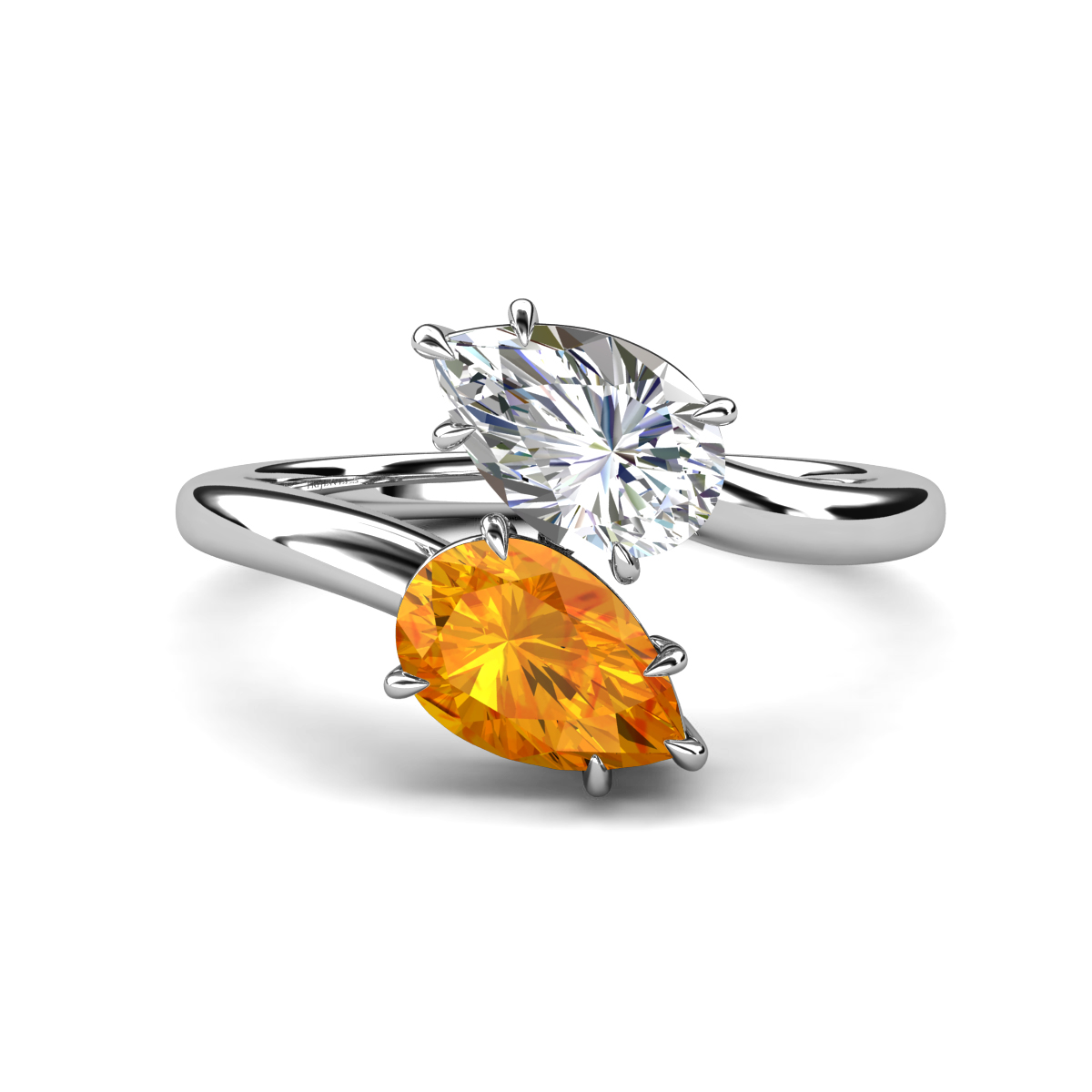 Amoura 3.20 ctw IGI Certified Pear Shape Lab Grown Diamond & Pear Shape Citrine Women Toi Et Moi Engagement Ring 