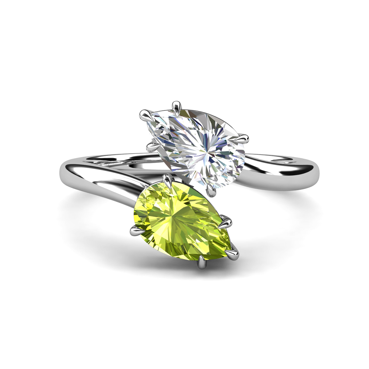 Amoura 3.50 ctw IGI Certified Pear Shape Lab Grown Diamond & Pear Shape Peridot Women Toi Et Moi Engagement Ring 
