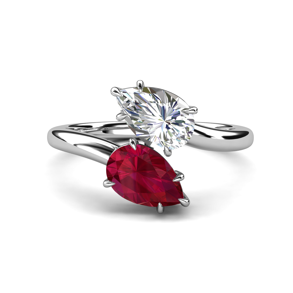 Amoura 3.63 ctw IGI Certified Pear Shape Lab Grown Diamond & Pear Shape Created Ruby Women Toi Et Moi Engagement Ring 
