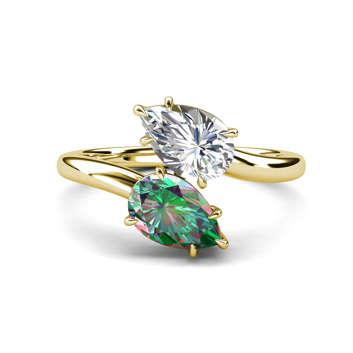 Amoura 3.63 ctw IGI Certified Pear Shape Lab Grown Diamond & Pear Shape Created Alexandrite Women Toi Et Moi Engagement Ring 