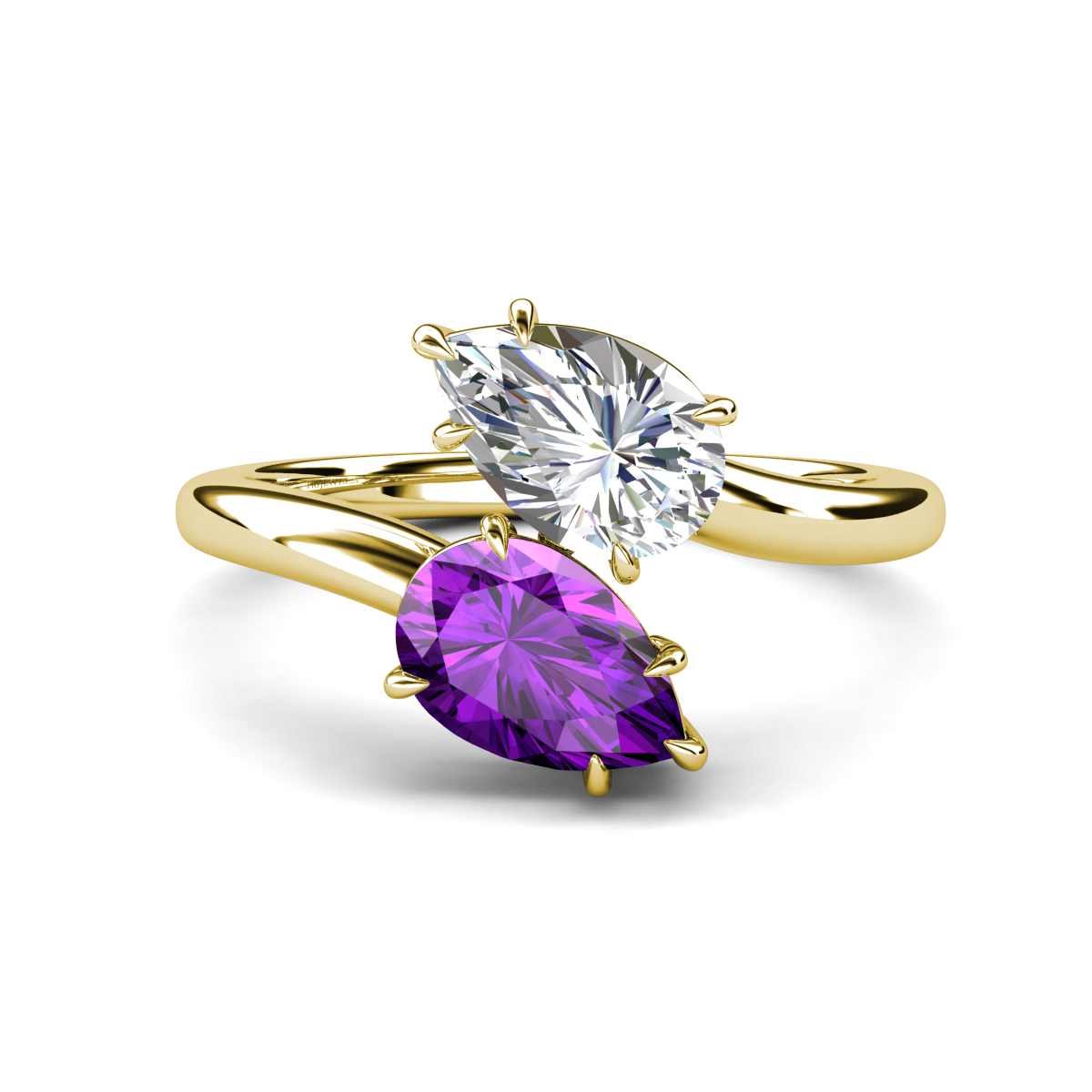 Amoura 3.15 ctw IGI Certified Pear Shape Lab Grown Diamond & Pear Shape Amethyst Women Toi Et Moi Engagement Ring 