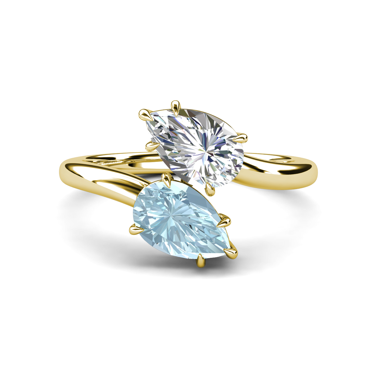 Amoura 3.20 ctw IGI Certified Pear Shape Lab Grown Diamond & Pear Shape Aquamarine Women Toi Et Moi Engagement Ring 