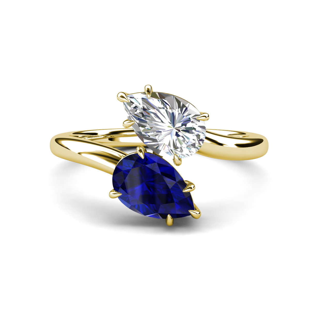 Amoura 3.63 ctw IGI Certified Pear Shape Lab Grown Diamond & Pear Shape Created Blue Sapphire Women Toi Et Moi Engagement Ring 