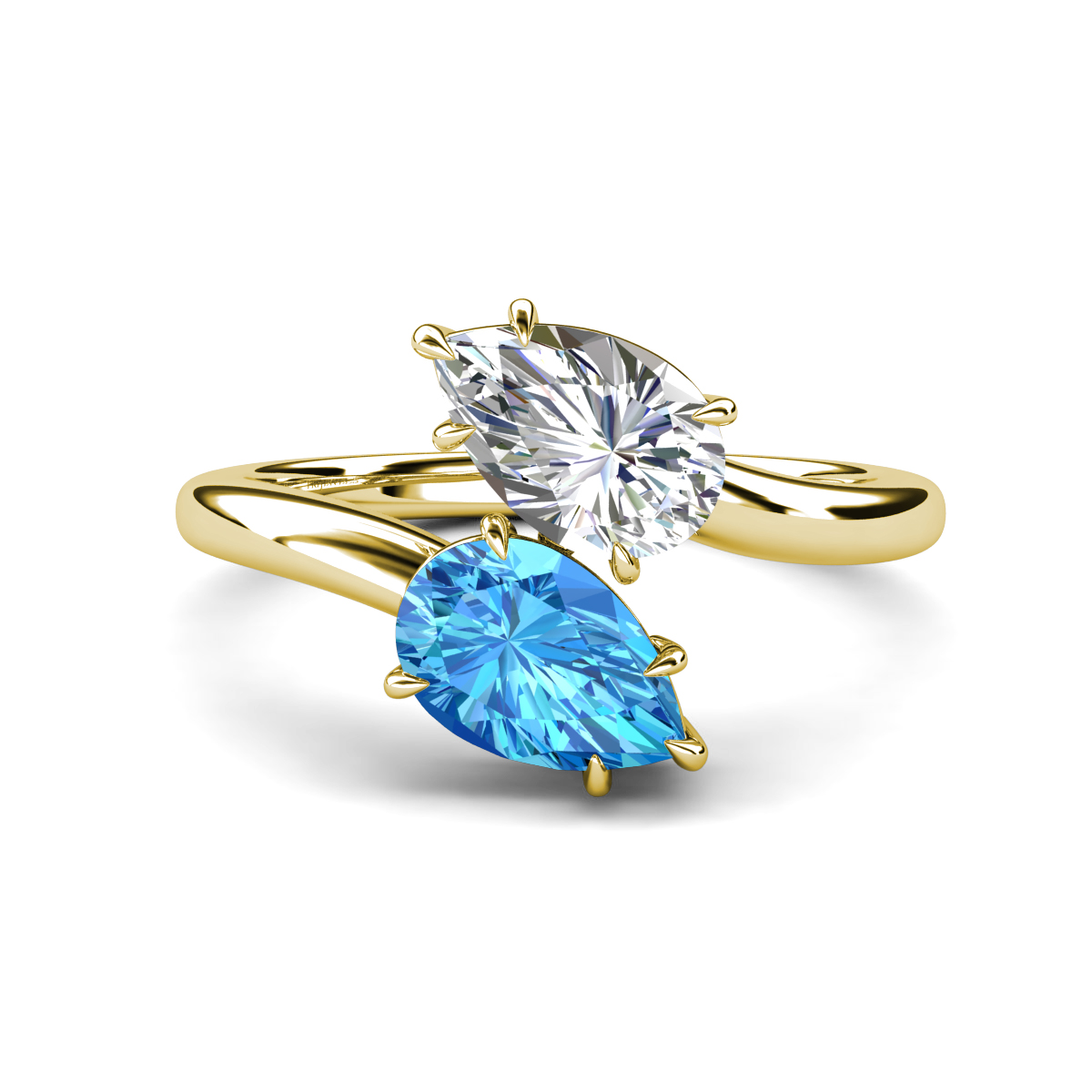 Amoura 3.65 ctw IGI Certified Pear Shape Lab Grown Diamond & Pear Shape Blue Topaz Women Toi Et Moi Engagement Ring 