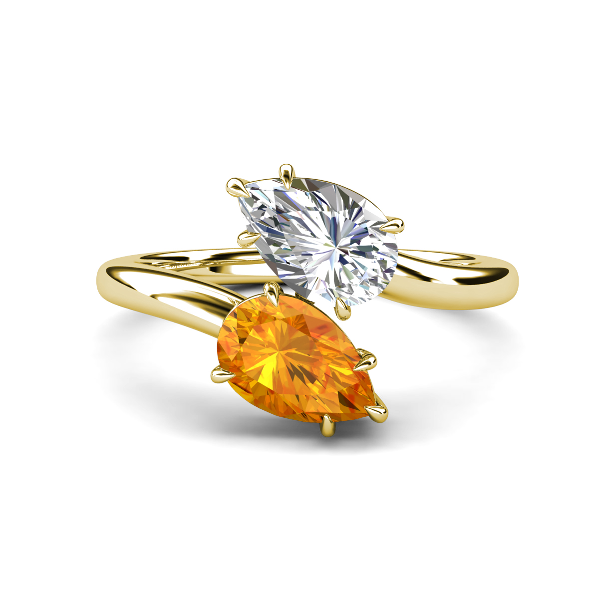 Amoura 3.20 ctw IGI Certified Pear Shape Lab Grown Diamond & Pear Shape Citrine Women Toi Et Moi Engagement Ring 