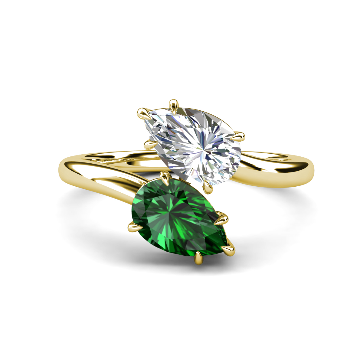Amoura 3.10 ctw IGI Certified Pear Shape Lab Grown Diamond & Pear Shape Created Emerald Women Toi Et Moi Engagement Ring 