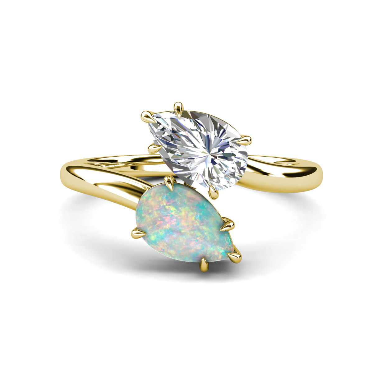 Amoura 2.67 ctw IGI Certified Pear Shape Lab Grown Diamond & Pear Shape Opal Women Toi Et Moi Engagement Ring 