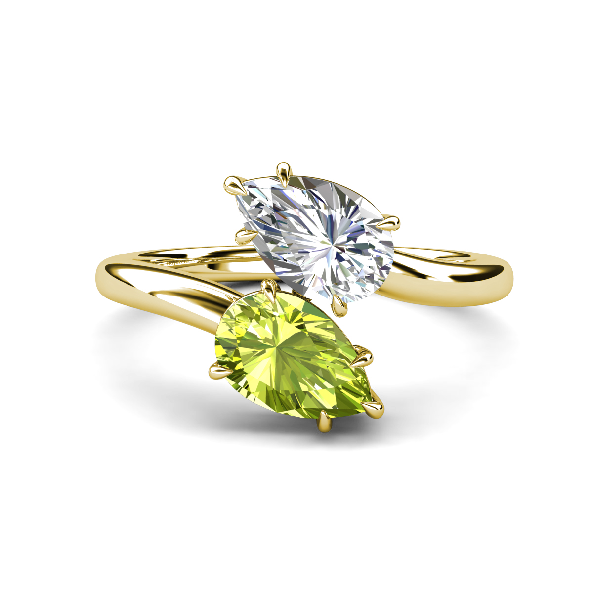 Amoura 3.50 ctw IGI Certified Pear Shape Lab Grown Diamond & Pear Shape Peridot Women Toi Et Moi Engagement Ring 
