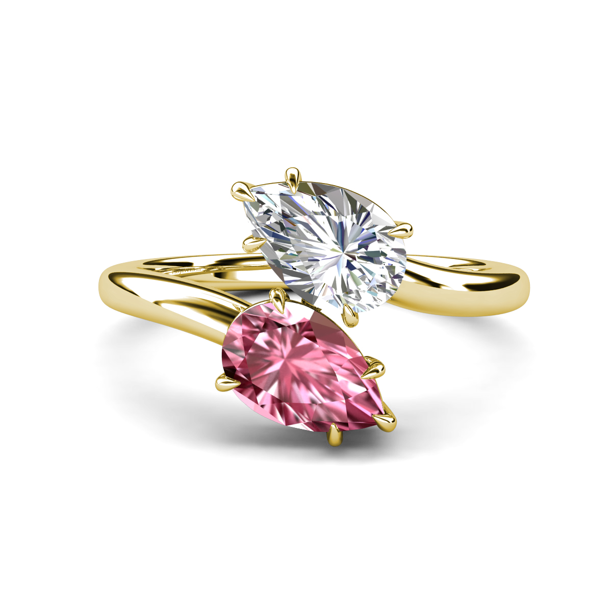 Amoura 3.50 ctw IGI Certified Pear Shape Lab Grown Diamond & Pear Shape Pink Tourmaline Women Toi Et Moi Engagement Ring 