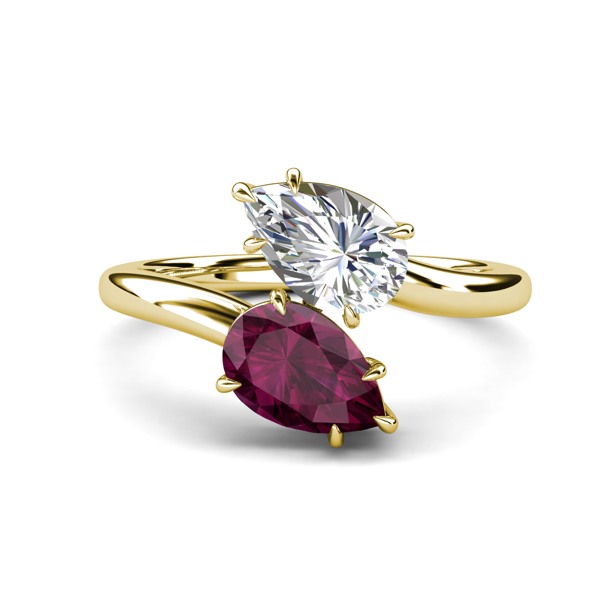 Amoura 3.45 ctw IGI Certified Pear Shape Lab Grown Diamond & Pear Shape Rhodolite Garnet Women Toi Et Moi Engagement Ring 