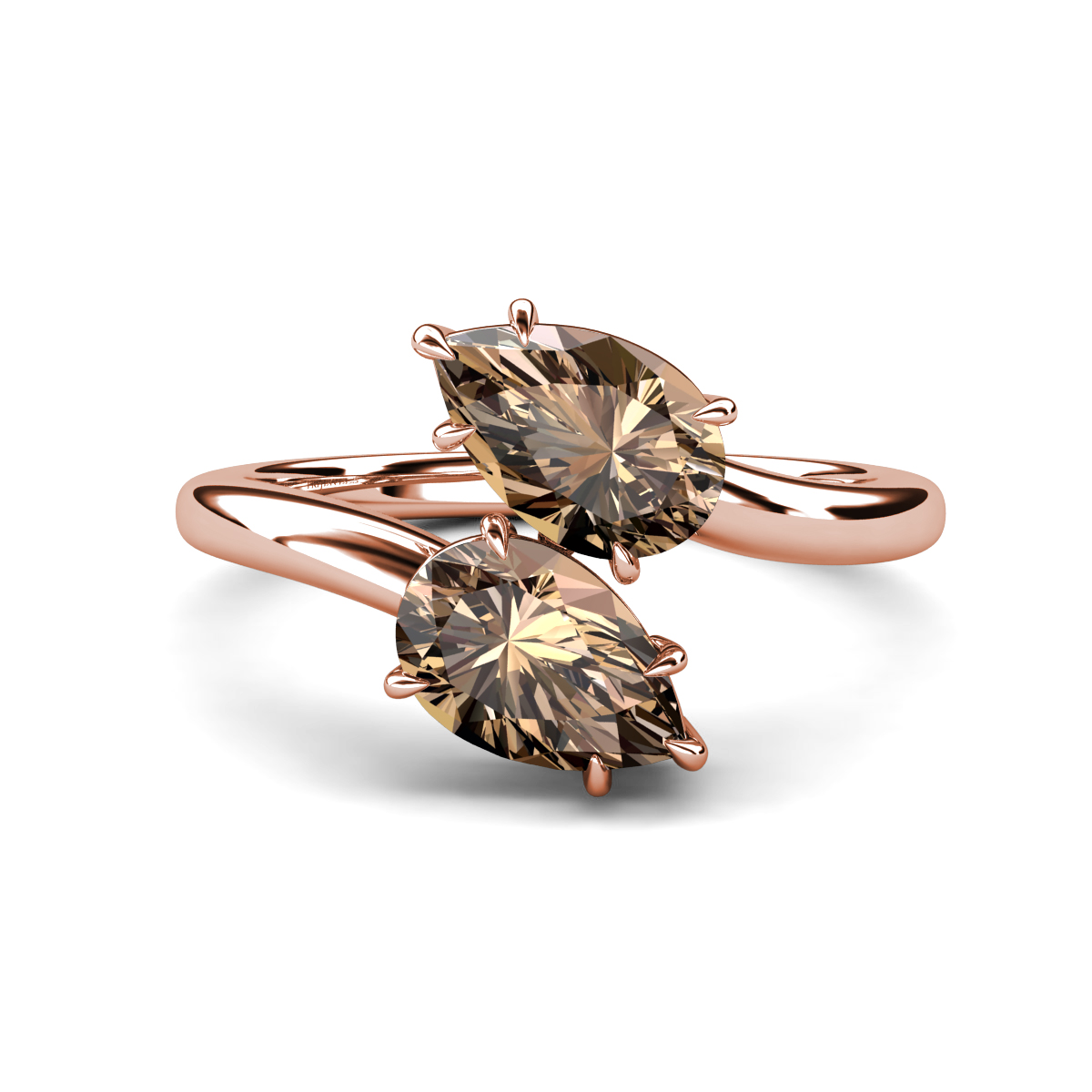 Amoura 1.50 ctw Pear Shape Smoky Quartz (8 x 6 mm) Women Toi Et Moi Engagement Ring 