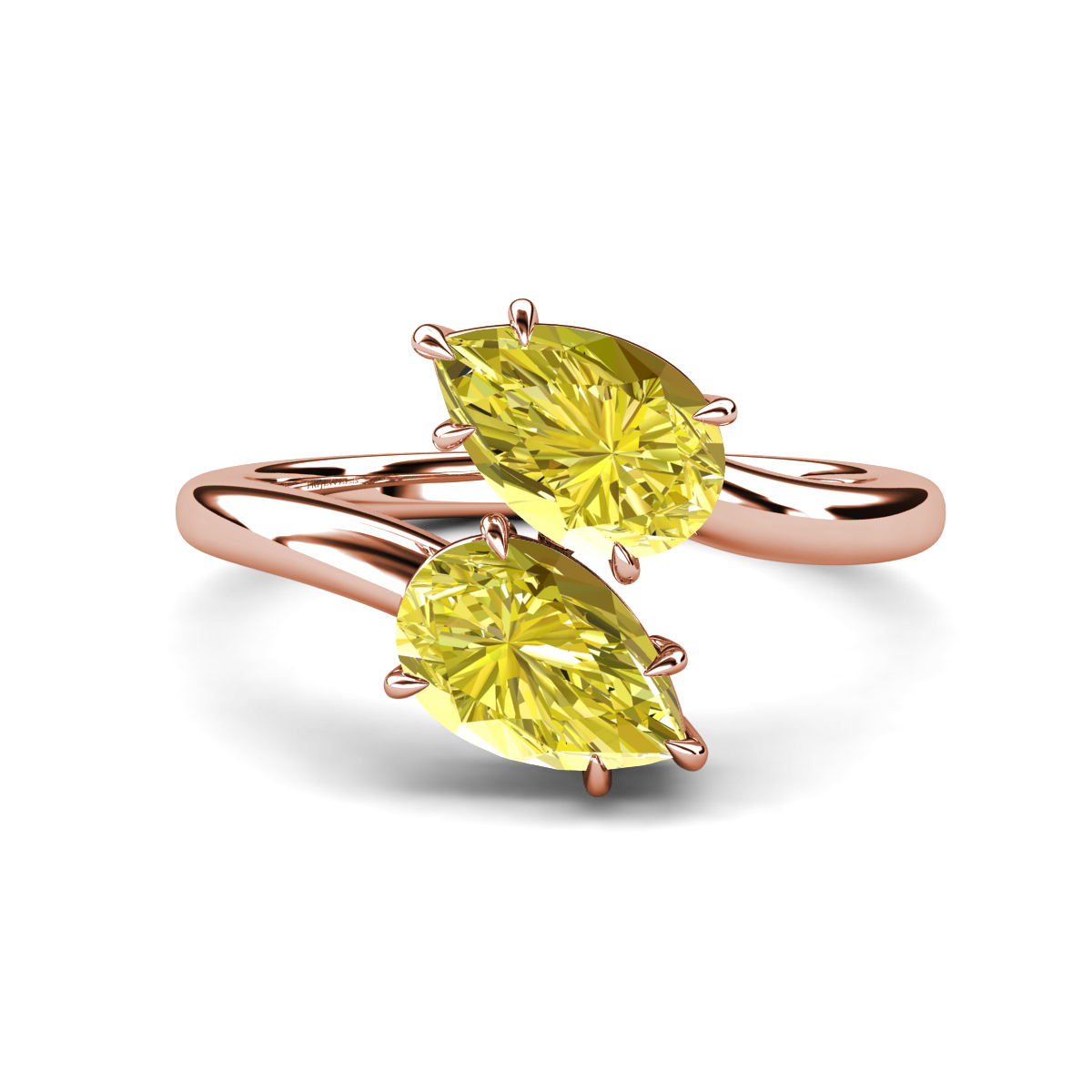Amoura 3.00 ctw Pear Shape Created Yellow Diamond (8 x 6 mm) Women Toi Et Moi Engagement Ring 