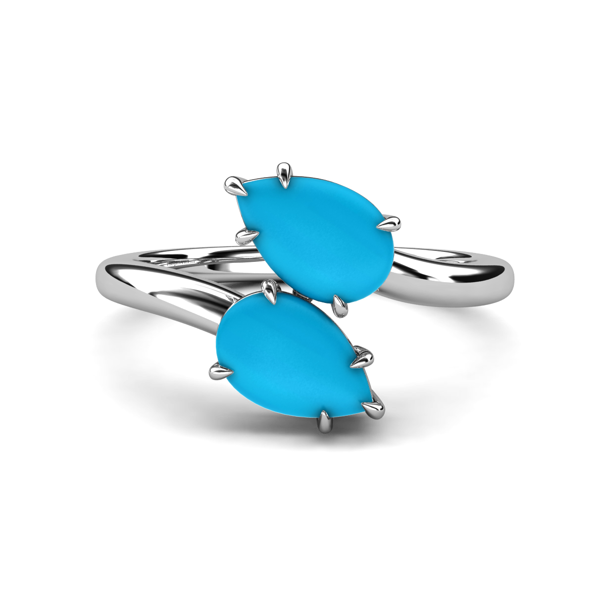 Amoura 0.90 ctw Pear Shape Turquoise (8 x 6 mm) Women Toi Et Moi Engagement Ring 