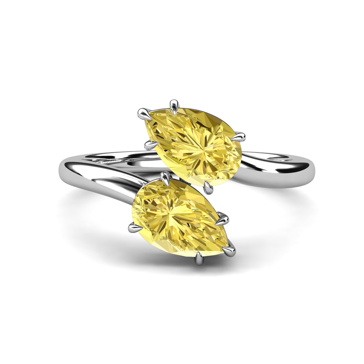 Amoura 3.20 ctw Pear Shape Yellow Sapphire (8 x 6 mm) Women Toi Et Moi Engagement Ring 
