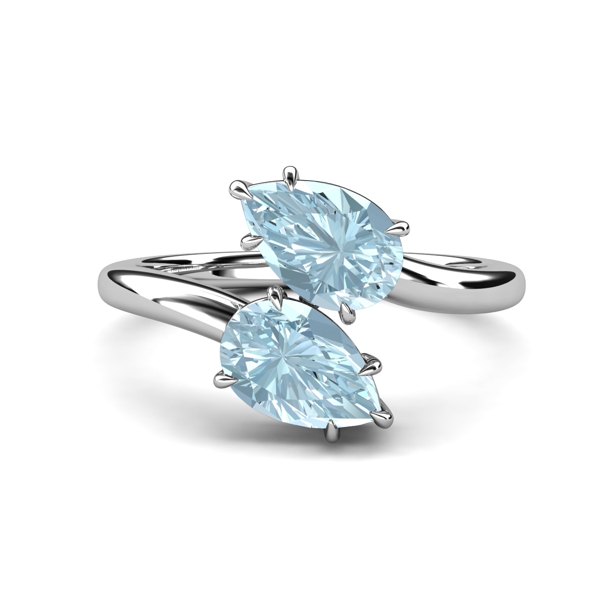 Amoura 1.90 ctw Pear Shape Aquamarine (8 x 6 mm) Women Toi Et Moi Engagement Ring 