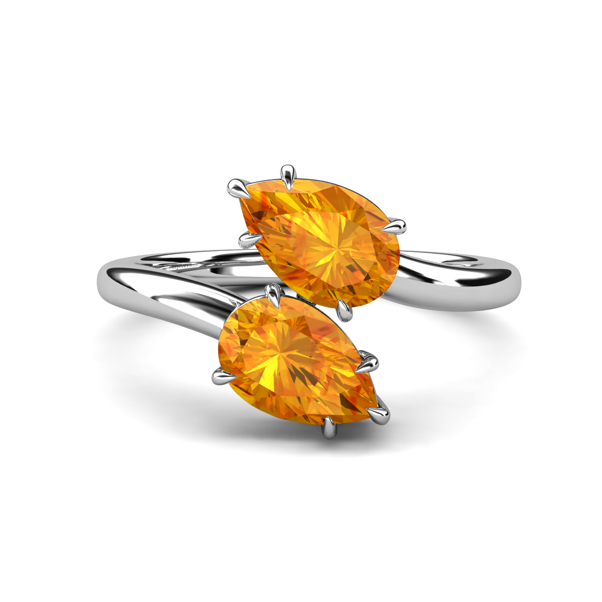 Amoura 1.58 ctw Pear Shape Citrine (8 x 6 mm) Women Toi Et Moi Engagement Ring 