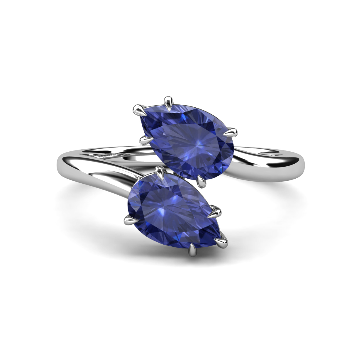 Amoura 1.36 ctw Pear Shape Iolite (8 x 6 mm) Women Toi Et Moi Engagement Ring 