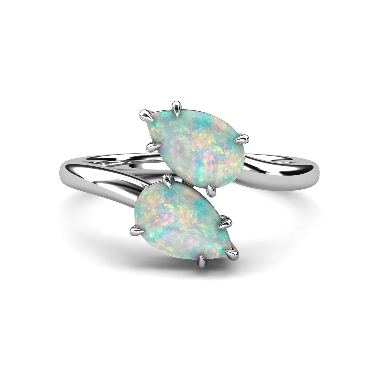 Amoura 0.90 ctw Pear Shape Opal (8 x 6 mm) Women Toi Et Moi Engagement Ring 