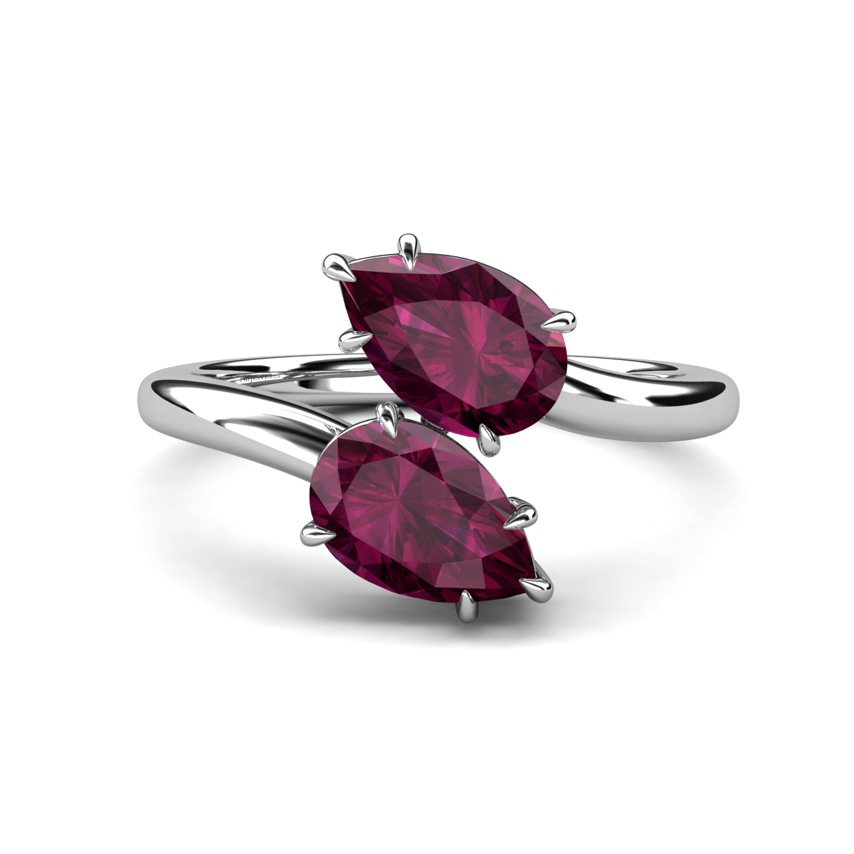 Amoura 2.20 ctw Pear Shape Rhodolite Garnet (8 x 6 mm) Women Toi Et Moi Engagement Ring 